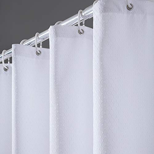 Furlinic Schmaler Duschvorhang für Dusche und Badewanne Schwerer Badvorhang Textil aus Polyester Stoff Schimmelresistent Wasserabweisend Waschbar Weiß 150x180 mit 10 Duschringen. von Furlinic