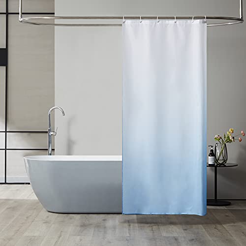 Furlinic Schmaler Duschvorhang für Eck Dusche und Kleine Badewanne, Badvorhang Textil aus Polyester Stoff Schimmelresistent Wasserabweisend und Waschbar, Gradient Blau 90x180 mit 6 Duschvorhangringen. von Furlinic