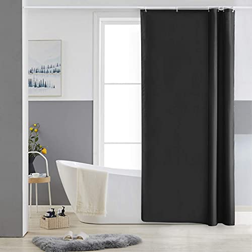 Furlinic Schmaler Duschvorhang für Eck Dusche und Kleine Badewanne, Badvorhang Textil aus Polyester Stoff Schimmelresistent Wasserabweisend und Waschbar, Schwarz 85x180 mit 6 Duschvorhangringen. von Furlinic