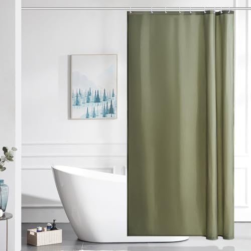 Furlinic Schmaler Duschvorhang für Eck Dusche und Kleine Badewanne, Badvorhang Textil aus Polyester Stoff Schimmelresistent Wasserabweisend und Waschbar,Salbei Grün 90x180 mit 6 Duschvorhangringen. von Furlinic