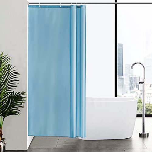 Furlinic Schmaler Duschvorhang für Eck Dusche und Kleine Badewanne, Badvorhang Textil aus Polyester Stoff schimmelresistent Wasserabweisend und Waschbar, Hellblau 100x200 mit 6 Duschvorhangringen. von Furlinic