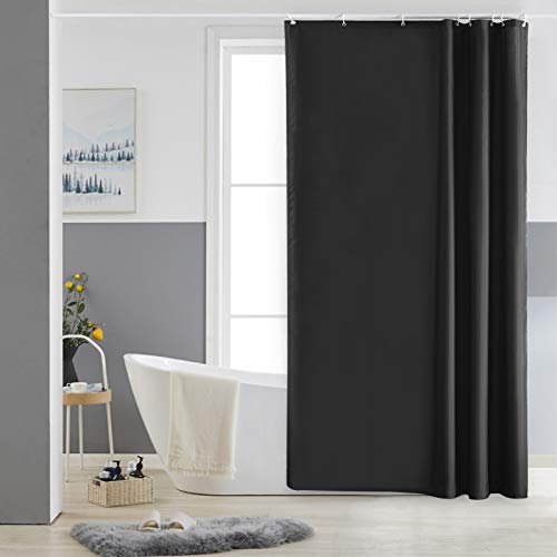 Furlinic Schmaler Duschvorhang für Eck Dusche und Kleine Badewanne, Badvorhang Textil aus Polyester Stoff schimmelresistent Wasserabweisend und Waschbar, Schwarz 100x180 mit 6 Duschvorhangringen. von Furlinic