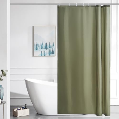 Furlinic Schmaler Duschvorhang für Eck Dusche und Kleine Badewanne, Badvorhang Textil aus Polyester Stoff schimmelresistent Wasserabweisend und Waschbar,Salbei Grün 100x200 mit 6 Duschvorhangringen. von Furlinic