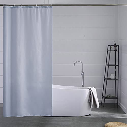 Furlinic Schmaler Duschvorhang für Eck Dusche und Kleine Badewanne, Badvorhang Textil aus Polyester Stoff schimmelresistent Wasserabweisend und Waschbar Grau Blau 85x180 mit 6 Duschvorhangringen. von Furlinic