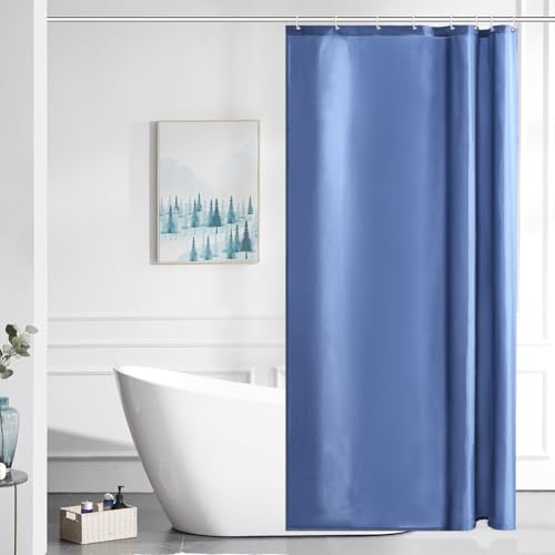 Furlinic Schmaler Duschvorhang für Eck Dusche und Kleine Badewanne,Badvorhang Textil aus Polyester Stoff schimmelresistent Wasserabweisend und Waschbar,Graublau 100x200 mit 6 Duschvorhangringen. von Furlinic