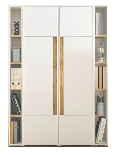 Büroschrank Aktenschrank Set in weiß und Eiche Wotan Hochschrank und Regal für Homeoffice Stauraumschrank Ordnerschrank 140 x 200 cm Center (Set 4) von Furn.Design