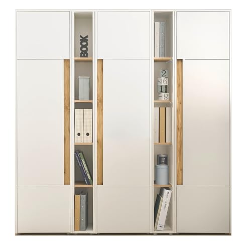 Büroschrank Aktenschrank in weiß und Eiche Wotan 3X Stauraumschrank und 2X Regal für Homeoffice und Büro Hochschrank Ordnerschrank groß modern XXL 190 x 200 cm Center (Set 5) von Furn.Design