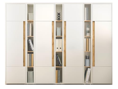 Büroschrank Aktenschrank in weiß und Eiche Wotan 4 x Stauraumschrank und 3 x Regal für Homeoffice und Büro Hochschrank Ordnerschrank XXL Büroeinrichtung modern 260 x 200 cm Center (Set 6) von Furn.Design