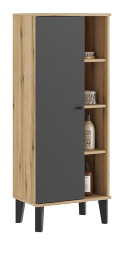 Furn.Design Badezimmer Midischrank in grau und Evoke Eiche Badmöbel Kommode Bad Gäste WC 51 x 128 cm, Torsby von Furn.Design
