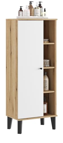 Furn.Design Badezimmer Midischrank in weiß und Evoke Eiche Badmöbel Kommode 51 x 128 cm, Torsby von Furn.Design