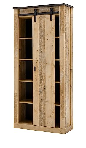 Furn.Design Badezimmer großer Hochschrank Holz Used Wood hell und anthrazit/grau Midischrank mit Soft-Close Badschrank 93 x 201 cm Stove von Furn.Design