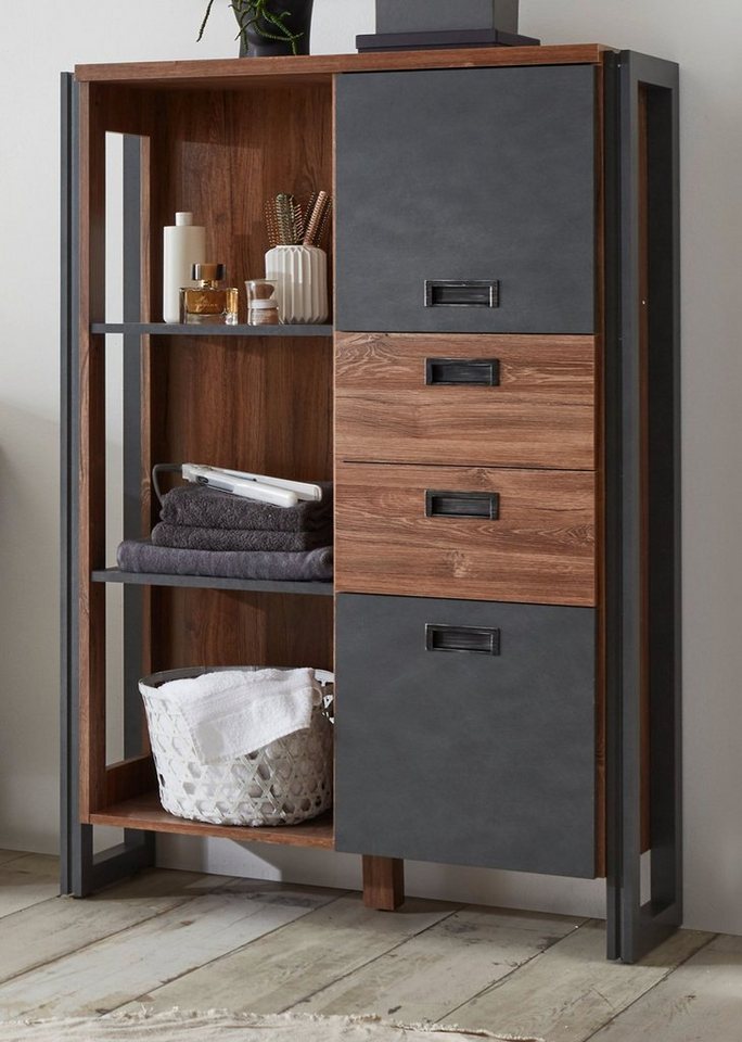 Furn.Design Badkommode Auburn (Badschrank in Eiche mit grau, 90 x 140 cm), Industrial Design von Furn.Design