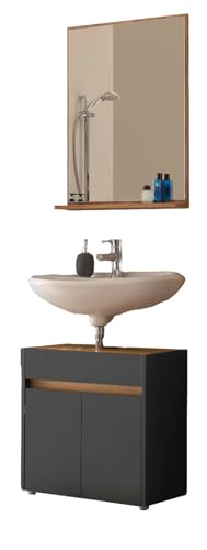 Furn.Design Badmöbel Set 2-teilig grau matt und Eiche Wotan Badkombination Badezimmer Bad Waschraum Gäste WC 60 cm Center (grau) von Furn.Design