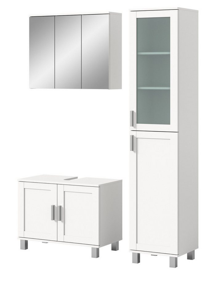 Inn.Furn Badmöbel-Set Umore, (in weiß mit satiniertem Glas, 3-St., Breite 105 - 115 cm), mit viel Stauraum von Inn.Furn