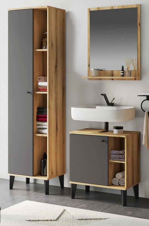 Furn.Design Badmöbel-Set Torsby, (Badezimmer in Evoke Eiche mit matt grau, 3-St., 120 x 190 cm), mit viel Stauraum von Furn.Design