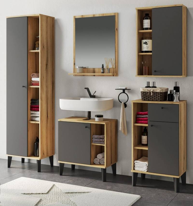 Furn.Design Badmöbel-Set Torsby, (in Evoke Eiche und matt grau, 5-St., Komplett-Set, 180 x 190 cm), 23 Fächer von Furn.Design
