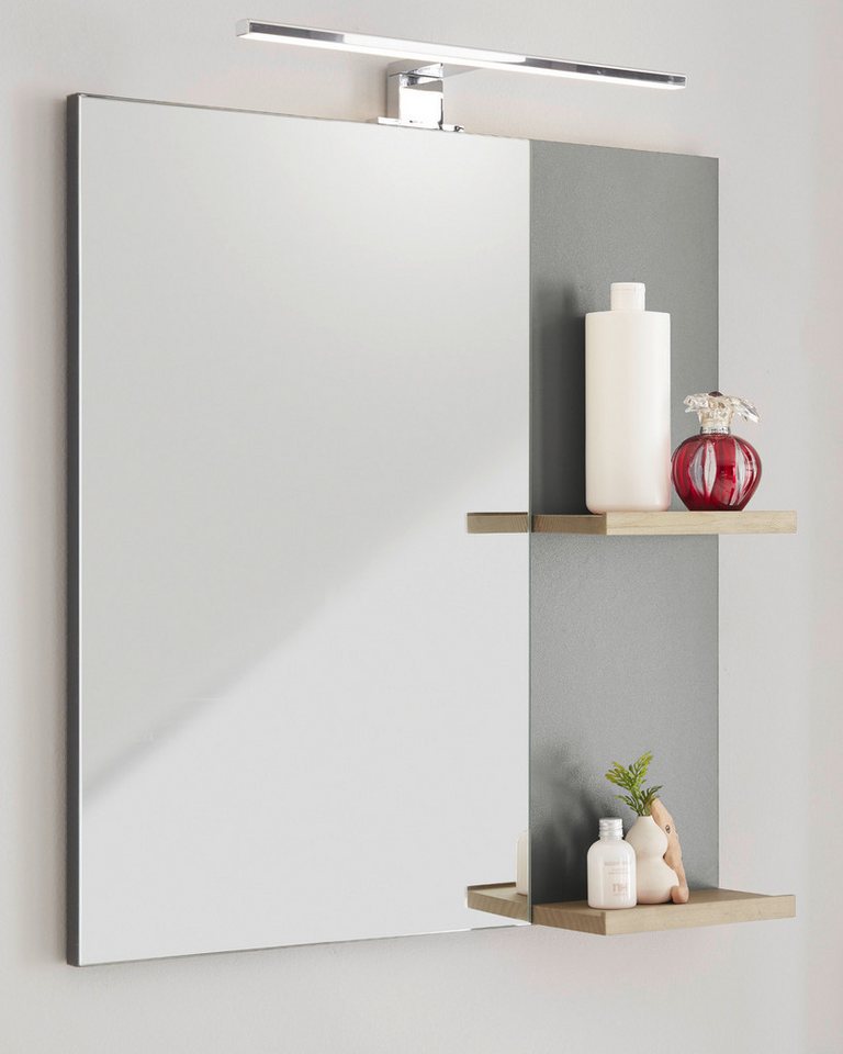 Furn.Design Badspiegel Furn.Design (in anthrazit matt und Eiche, 60 x 65 cm mit Ablage), wahlweise mit LED-Beleuchtung von Furn.Design