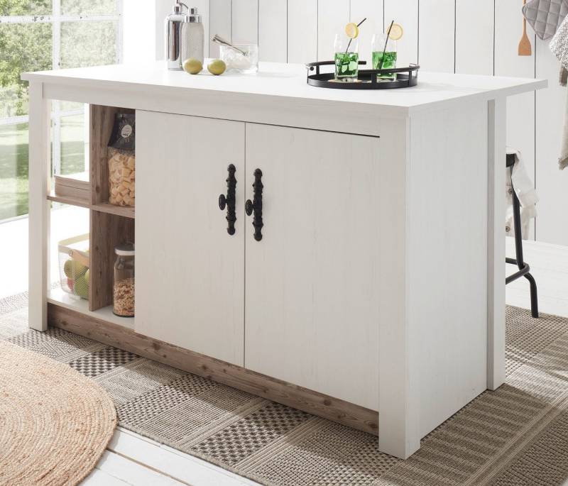 Furn.Design Barschrank Rovola (Küchentheke in Pinie weiß Landhaus, 161 x 90 cm, Höhe 92 cm) mit Soft-Close-Funktion von Furn.Design