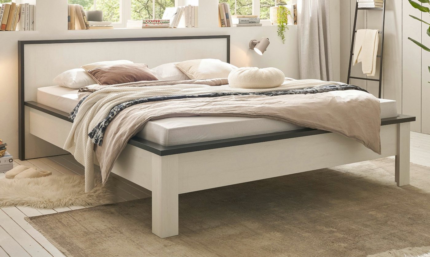 Furn.Design Bettgestell Stove (Doppelbett in Pinie weiß mit anthrazit, 180 x 200 cm, 180 x 200 cm), höhenverstellbar von Furn.Design