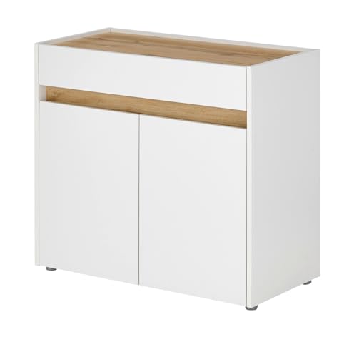 Furn.Design Büro Kommode in weiß und Eiche Wotan Büroschrank für Homeoffice und Büro Anrichte Highboard Büromöbel Bürokommode für Akten und Ordner 80 x 70 cm Center (Kommode) von Furn.Design