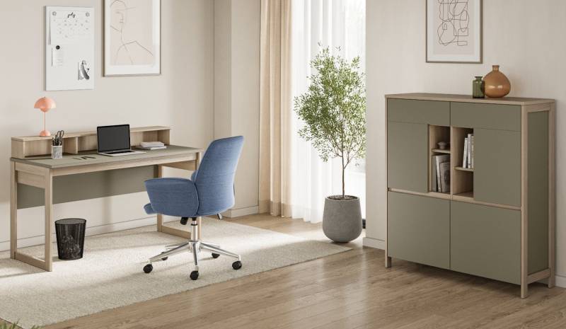 Furn.Design Büromöbel-Set Finnes, (Home-Office in Salbei mit Skandi Eiche, Set mit Schreibtisch und Highboard), Soft-Close-Funktion von Furn.Design