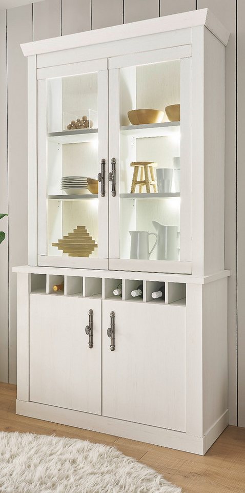Furn.Design Buffet Fiastra (Buffetschrank in Pinie weiß Landhaus, 110 x 207 cm) mit Flaschenregal, Soft-Close-Funktion von Furn.Design