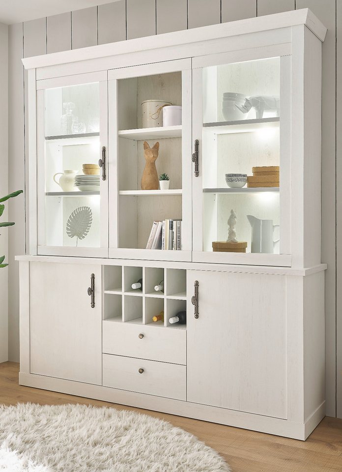 Furn.Design Buffet Fiastra (Buffetschrank in Pinie weiß Landhaus, 184 x 207 cm) 12 Fächer, Soft-Close-Funktion von Furn.Design