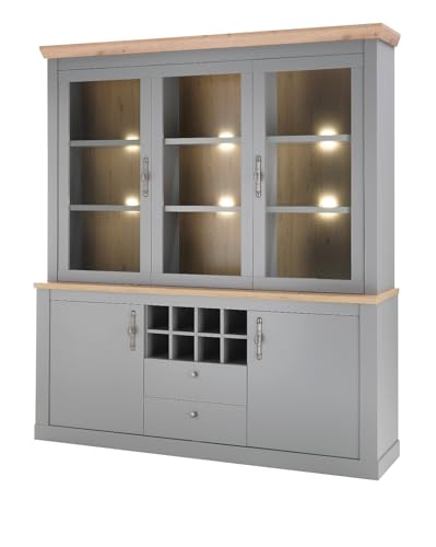 Furn.Design Buffet in grau und Artisan Eiche Landhaus, großer Buffetschrank mit Flaschenregal 183 x 206 cm, Rideau von Furn.Design