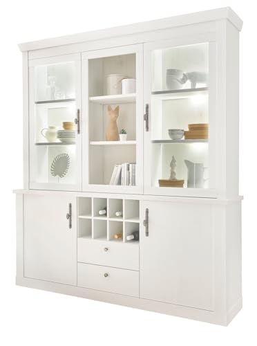 Furn.Design Buffet in weiß Pinie Landhaus Vitrinenschrank 184 x 207 cm, Soft-Close-Funktion, Fiastra von Furn.Design