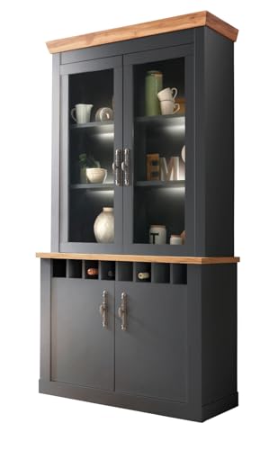Furn.Design Buffetschrank in grau und Wotan Eiche, Landhaus Wohn- und Esszimmer Vitrine 110 x 201 cm, Ribera von Furn.Design