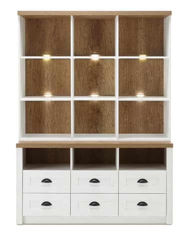 Furn.Design Buffetschrank in weiß Pinie und Eiche hell, Landhaus Buffet 130 x 179 cm, Seyne von Furn.Design