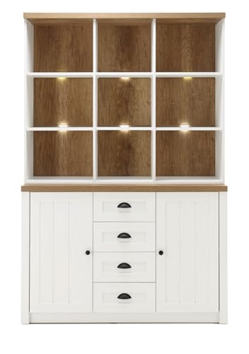 Furn.Design Buffetschrank in weiß Pinie und Eiche hell, Landhaus Buffet 130 x 198 cm, Seyne von Furn.Design