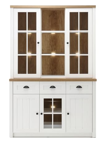 Furn.Design Buffetschrank in weiß Pinie und Eiche hell, Landhaus Buffet 130 x 198 cm, Seyne von Furn.Design
