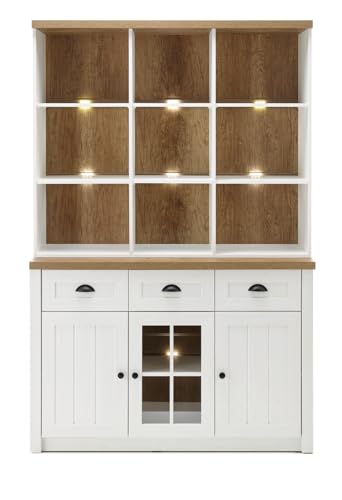 Furn.Design Buffetschrank in weiß Pinie und Eiche hell, Landhaus Buffet 130 x 198 cm, Seyne von Furn.Design