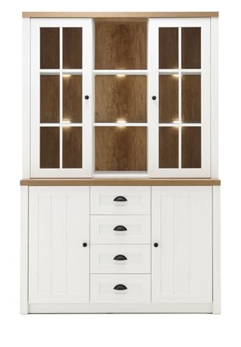 Furn.Design Buffetschrank in weiß Pinie und Eiche hell, Landhaus Buffet 130 x 198 cm, Seyne von Furn.Design