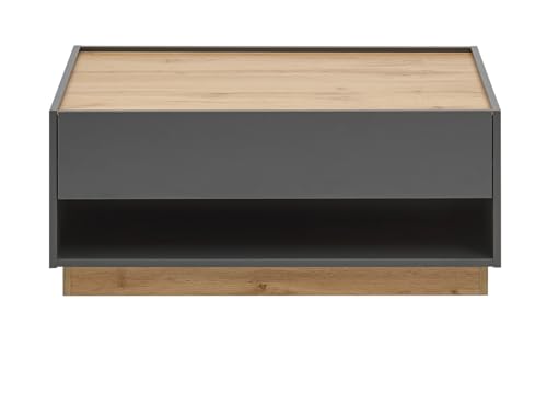 Furn.Design Couchtisch Beistelltisch in grau matt und Eiche Wotan Holz Wohnzimmertisch Kaffeetisch mit Schubkasten und Stauraum 90 x 60 cm Center von Furn.Design