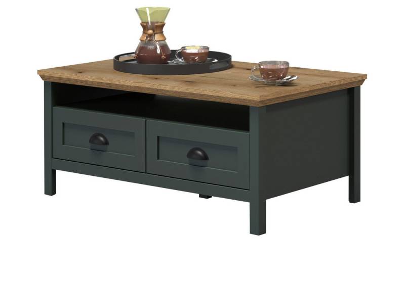 Furn.Design Couchtisch Stanton (Wohnzimmertisch in Landhaus grün mit Eiche, 101 x 60 cm), 2 Schubladen von Furn.Design