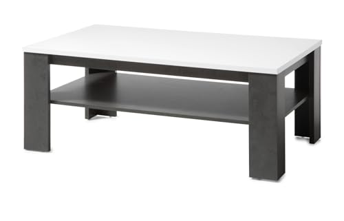 Furn.Design Couchtisch in weiß Hochglanz und grau Stone Beistelltisch 118 x 72 cm, Briard von Furn.Design