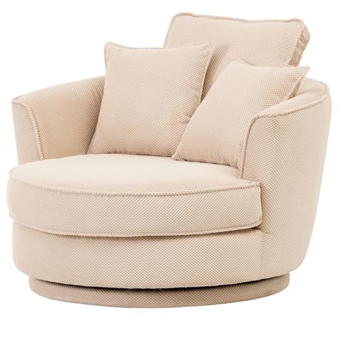 Furn.Design Drehsessel in wollweiß Web-Velours, XL Sessel 360° drehbar inklusive 3 x Kissen, Comfy von Furn.Design
