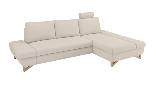 Furn.Design Ecksofa in Creme Velours, Wohnzimmer Sofa, Skalm von Furn.Design