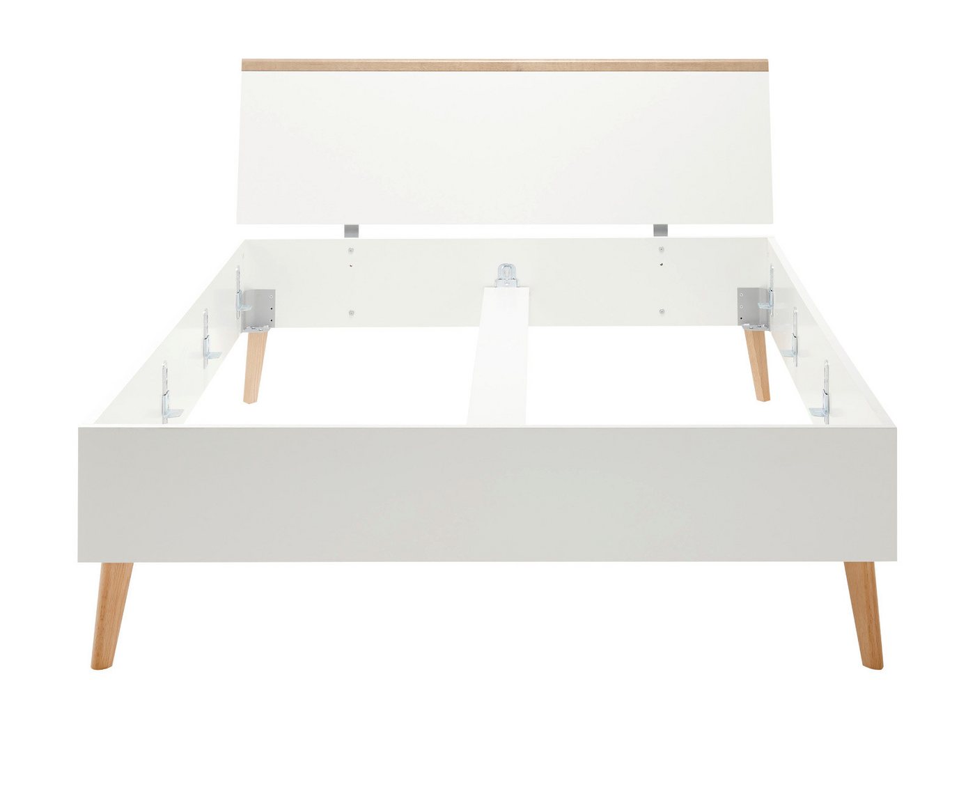 Furn.Design Einzelbett Helge (Einzelbett in weiß mit Eiche Riviera, Liegefläche 140 x 200 cm), skandinavisches Design von Furn.Design
