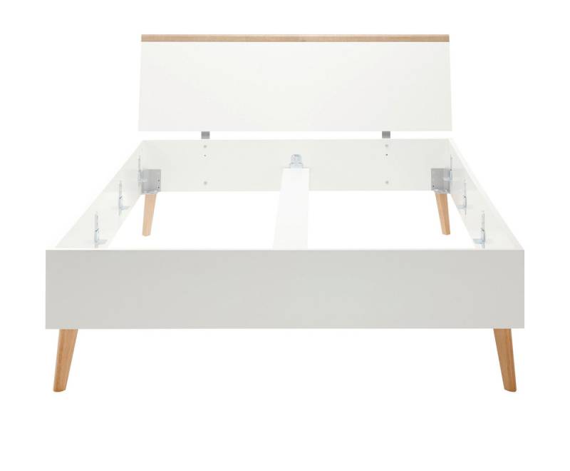 Furn.Design Einzelbett Helge (Einzelbett in weiß mit Eiche Riviera, Liegefläche 140 x 200 cm), skandinavisches Design von Furn.Design