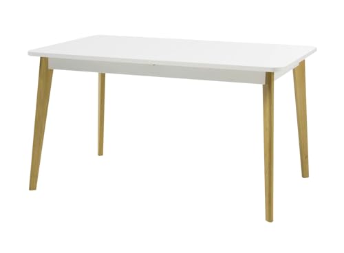 Furn.Design Esstisch in weiß matt und Scandi Eiche Küchentisch skandinavisch ausziehbar mit Einlegeplatte 140-180 x 80 cm, Isgard von Furn.Design