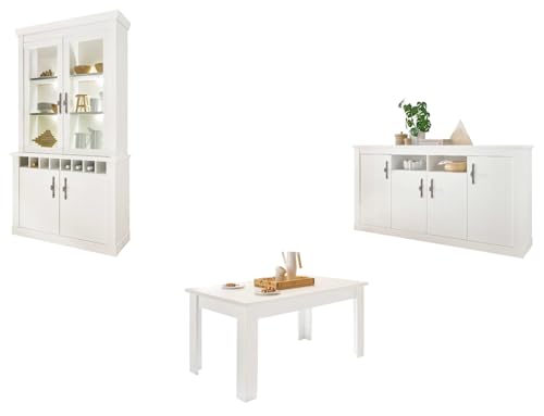 Furn.Design Esszimmer Set 3-teilig in weiß Pinie Landhaus, Soft-Close-Funktion, Fiastra Furn.Design Esszimmer Set 3-teilig in weiß Pinie Landhaus, Soft-Close-Funktion, Fiastra von Furn.Design