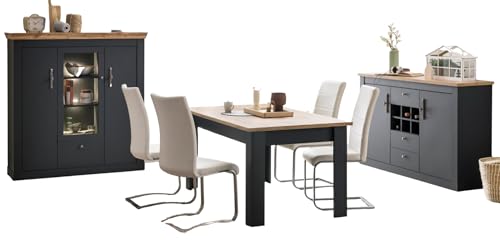 Furn.Design Esszimmer Set in grau und Wotan Eiche Landhaus Speisezimmer 3-teilig mit Esstisch, Highboard und Sideboard, Ribera von Furn.Design