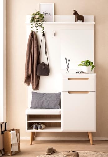 Furn.Design Garderobe Set 2-teilig in weiß matt und Scandi Eiche Garderobenkombination skandinavisch 227 x 197 cm, Isgard von Furn.Design