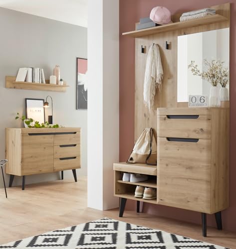 Furn.Design Garderobe Set 3-teilig in Artisan Eiche und schwarz Garderobenkombination skandinavisch 232 x 200 cm, Ronson Furn.Design Garderobe Set 3-teilig in Artisan Eiche und schwarz Garderobenkombination skandinavisch 232 x 200 cm, Ronson von Furn.Design