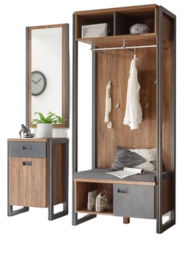 Furn.Design Garderobe Set 3-teilig in Eiche Stirling und grau Garderobenkombination 155 x 202 cm, Auburn von Furn.Design