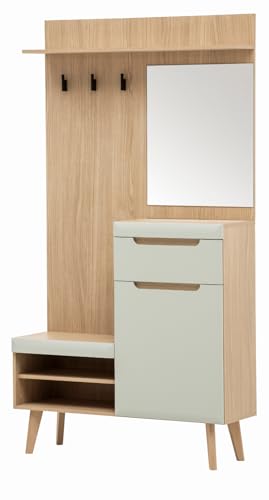 Furn.Design Garderobe in Pistazie matt und Scandi Eiche Kompaktgarderobe skandinavisch 110 x 197 cm, Isgard von Furn.Design