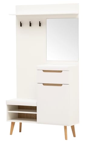 Furn.Design Garderobe in weiß matt und Eiche Kompaktgarderobe skandinavisch 110x197 cm Soft-Close, Isgard Furn.Design Garderobe in weiß matt und Eiche Kompaktgarderobe skandinavisch 110x197 cm Soft-Close, Isgard von Furn.Design